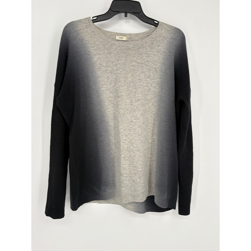 Vince Sweater Womens Medium Grey Black Ombre Gradient Crew Neck Relaxed Knit